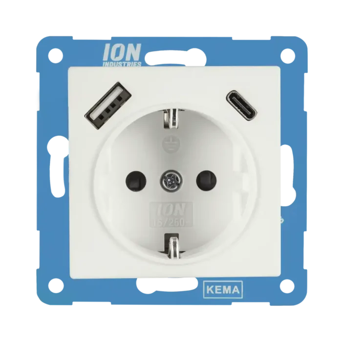 Ion Industries PF 10.300.415 V1 J1 Wandcontactdoos RA USB A USB C met Aanraakbeveiliging Mat Alpin Wit 1 1