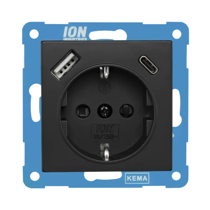 Ion Industries PF 10.300.416 V1 J1 Wandcontactdoos RA USB A USB C met Aanraakbeveiliging Mat Zwart 1 1