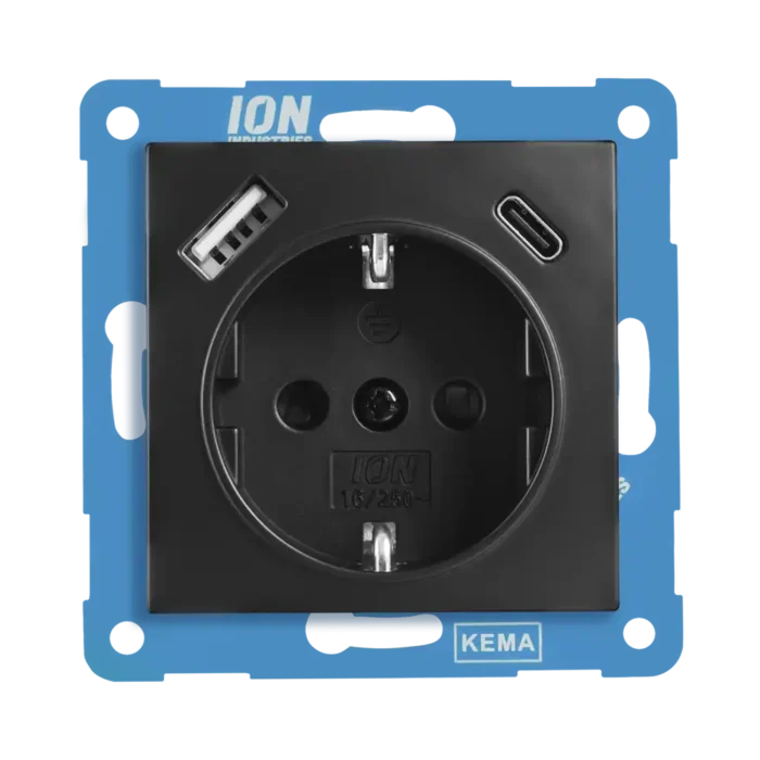 Ion Industries PF 10.302.416 E1 Wandcontactdoos RA USB A USB C met Aanraakbeveiliging Mat Zwart 1 1