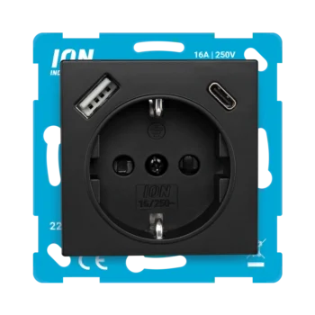 Wandcontactdoos USB A + USB C Met Aanraakbeveiliging V1/J1 | Mat Zwart