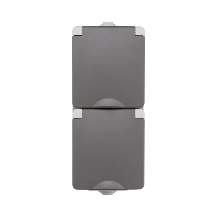 Opbouw IP55 Wandcontactdoos 2-voudig Verticaal | Grijs