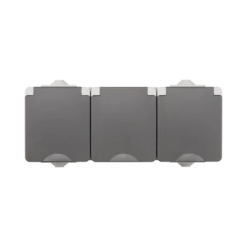 Opbouw IP55 Wandcontactdoos 3-voudig | Grijs