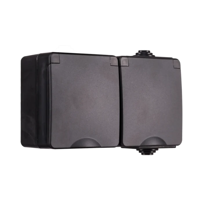 Opbouw IP55 Wandcontactdoos 2-voudig | Zwart - Afbeelding 2