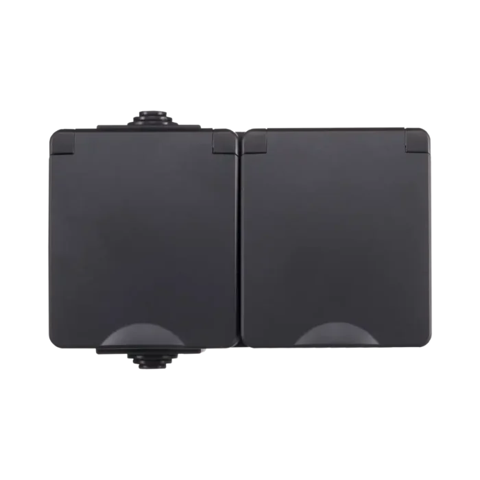 Opbouw IP55 Wandcontactdoos 2-voudig | Zwart