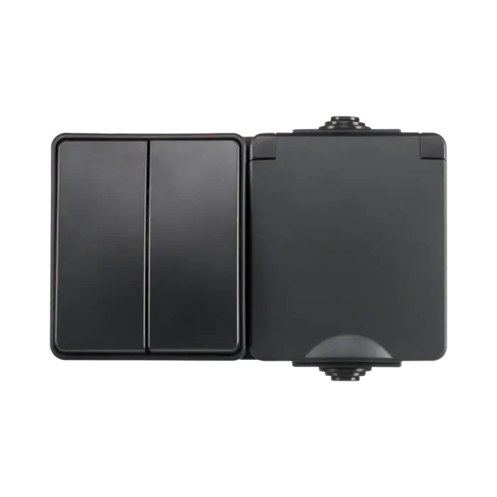 Opbouw IP55 Combinatie Wandcontactdoos en Serieschakelaar | Zwart