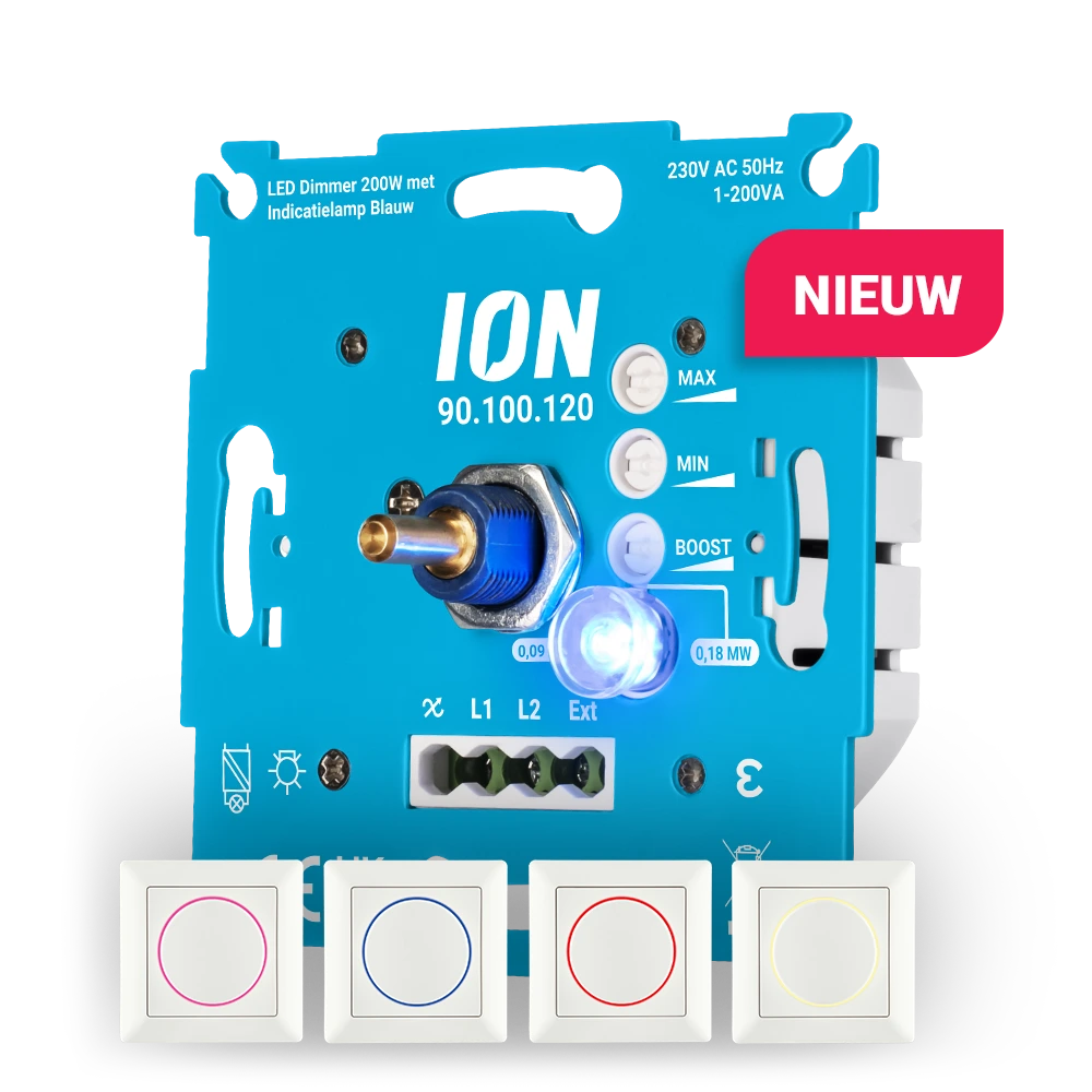 90.100.120 - LED Dimmer met indicatielampje blauw Ion Industries 90.100.120 LED Dimmer met indicatielampje blauw 1